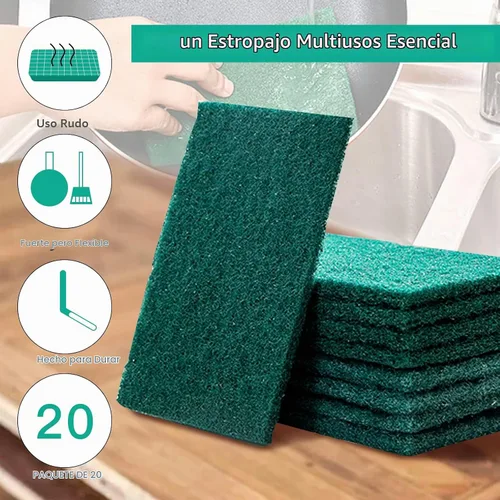 Vista 4 de Almohadillas de limpieza resistentes para limpiar platos, esponja, no rayan, verde, reutilizables, para cocina y utensilios de limpieza de platos