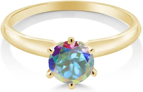 Vista 52 de Anillo de compromiso solitario con piedra preciosa redonda de oro amarillo de 14 quilates de 0.236 in para mujer Ajuste clásico de 6 puntas