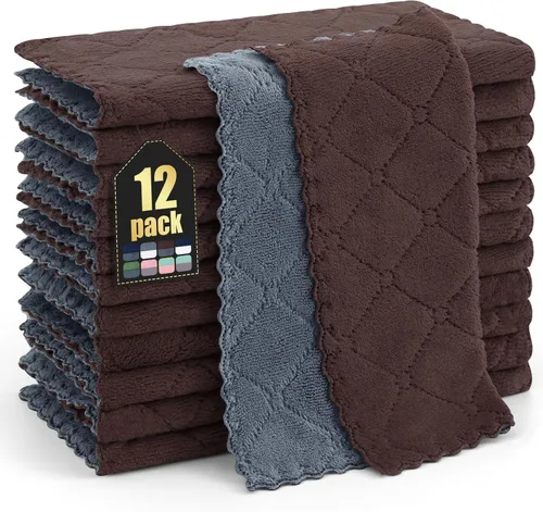 Vista 23 de Homaxy - Paquete de 12 trapos de cocina (13 x 19 pulgadas, marrón), de terciopelo coral supersuaves y absorbentes para lavar platos, paño