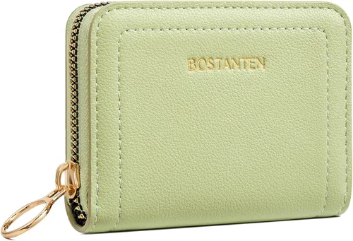 Vista 9 de BOSTANTEN Tarjetero de tarjeta de crédito RFID de cuero pequeñas carteras para mujer, cartera de tarjeta con cremallera de acordeón, Beige