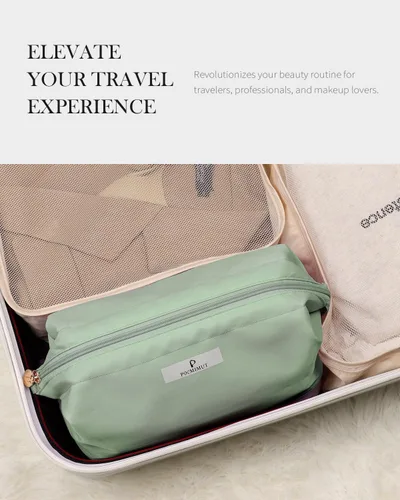 Vista 5 de Pocmimut - Bolsa de maquillaje para mujer, neceser grande y de viaje. Para guardar objetos de aseo, maquillaje, peines, cepillos, etc., D-verde
