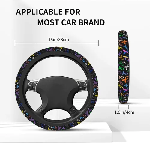 Vista 6 de Cintas multicolor para concientización sobre el cáncer, cubierta para volante de automóvil, accesorios lindos para mujeres y niñas, universal de 15