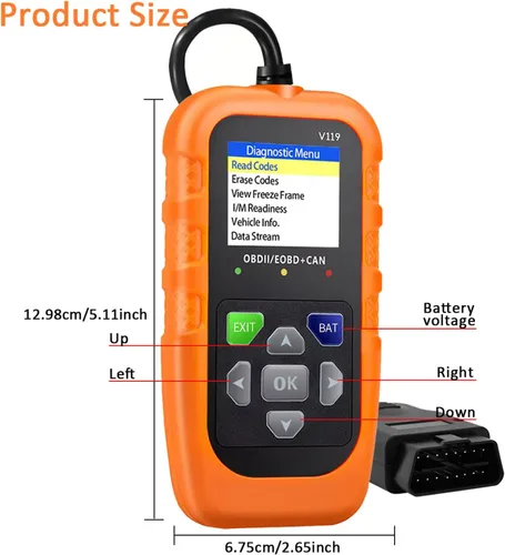 Vista 4 de Lector de código de escáner V119 OBD2, herramienta de diagnóstico de luz de motor de verificación, probador de voltaje de automóvil para vehículos