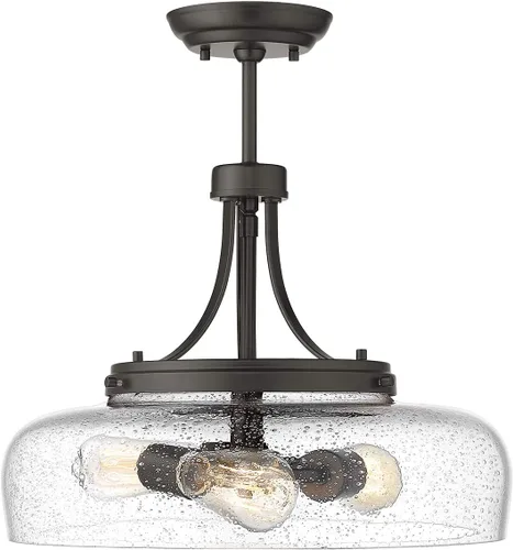 Vista 11 de EAPUDUN Lámpara de Techo Semiempotrada, Luminaria Moderna con Pantalla de Vidrio con Burbujas Texturizadas, Acabado en Bronce Frotado con Aceite