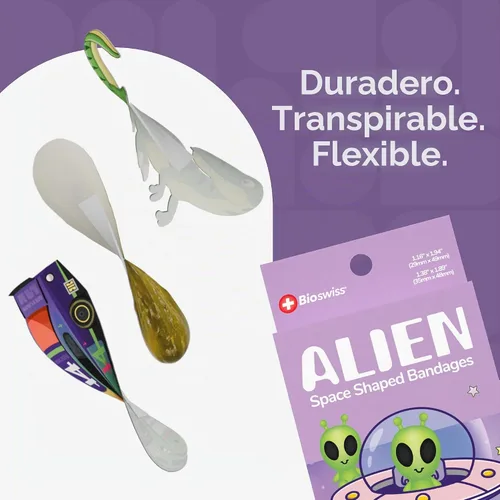 Vista 3 de BioSwiss Vendajes, juego de vendajes autoadhesivos en forma de alienígena de Halloween, sin látex, cuidado de heridas estériles, 24