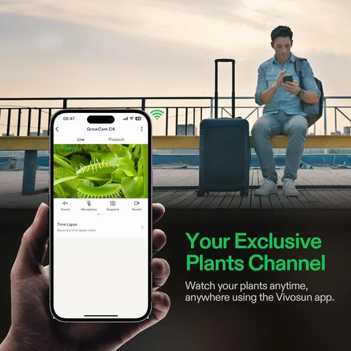 Vista 8 de VIVOSUN GrowCam C4, cámara inteligente WiFi 2K QHD para carpa de cultivo y caja de cultivo inteligente VGrow, compatible con WiFi de 2.4GHz