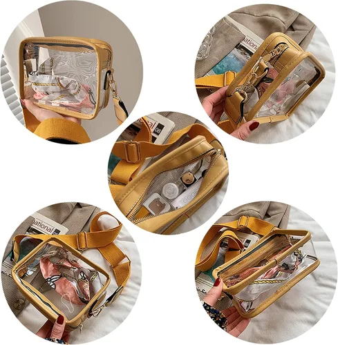 Vista 4 de KlaOYer Bolsos cruzados transparentes del PVC, bolso de hombro transparente aprobado por el estadio, bolso pequeño cuadrado del teléfono del bolso