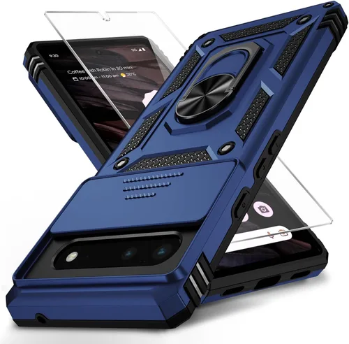Vista 11 de Funda para Google Pixel 6 con cubierta para lente de cámara, protector de pantalla HD, protección contra caídas de grado militar de 10 pies, soporte