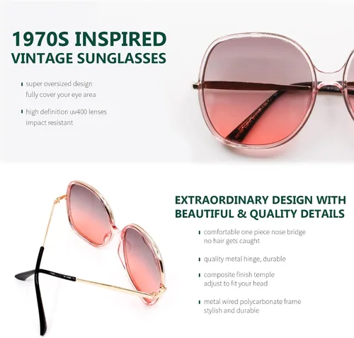 Vista 5 de Freckles Mark Gafas de sol cuadradas de gran tamaño de los años 70 para mujer, marco de plástico rectangular vintage