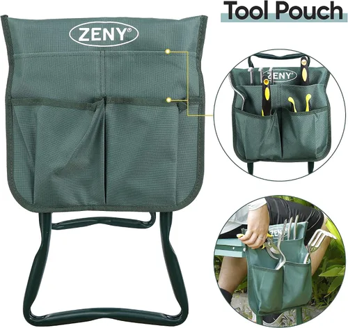 Vista 5 de ZENY Asiento plegable para jardín, asientos de trabajo de jardinería, banco de jardín portátil con almohadilla de espuma gruesa y bolsa