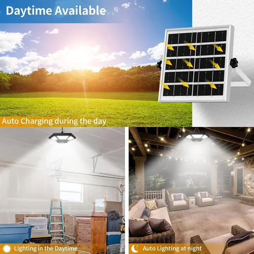 Vista 2 de Luz solar de cobertizo para interiores y exteriores, luces colgantes diurnas de trabajo con 5 modos de iluminación y 3 temporizadores, 180 LED