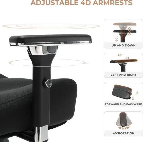 Vista 6 de Silla de oficina grande y alta de 600 libras con cojín de asiento grueso en forma de W, sillas de escritorio ergonómicas de malla para computadora