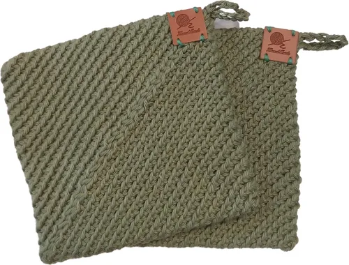 Vista 19 de Soportes para ollas de ganchillo hechos a mano, colección de color sólido, algodón de 6 x 6 pulgadas, resistentes al calor, doble capa, lazo