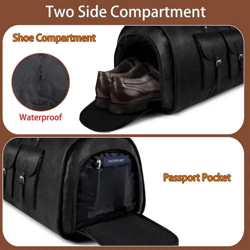 Vista 4 de Garment Bag for Travel, Convertible Carry on Garment Duffel Bag for Men Faux Leather Waterproof Large Weekender Bag for Women Men 2 in 1 Hanging