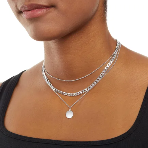 Vista 4 de Tienda Essentials Polished Disc and Beaded Chain 2 Row Layer Necklace