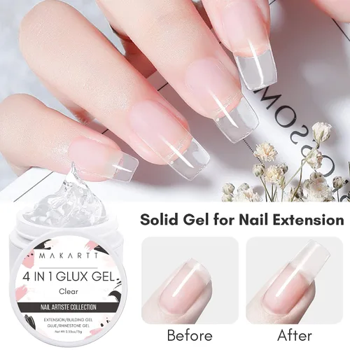 Vista 4 de Makartt Gel 4 en 1 Glux Gel Clear Solid Nail Extension Gel Constructor de Uñas Gel Constructor de Uñas de 0.5 fl oz UV Paquete de pegamento de uñas
