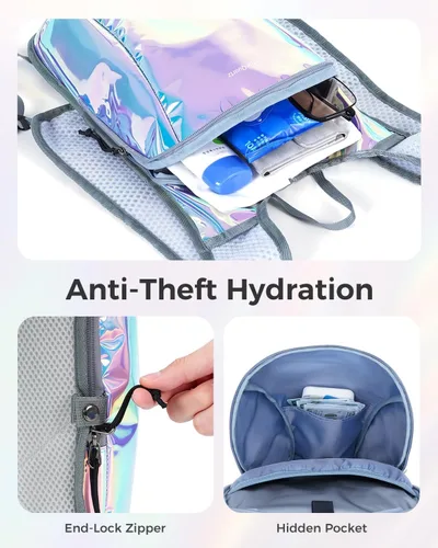 Vista 5 de Blue Quartz Rave Hydration Backpack, Reflective Hiking Pack with 2L Water Bladder & Phone Pocket, Hydro Pack with Insulated Compartment for Festival