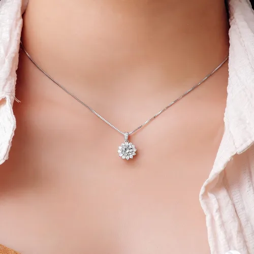 Vista 3 de ZYI Fashion Classic Moissanite Pendant necklace, 1.0ct s925 Sterling Silver Plated White Gold simulation Diamond necklace jewelry,Charm Moissanite