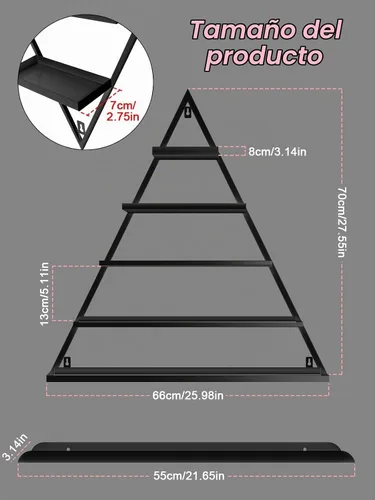 Vista 3 de Lorvain - 10 estantes de almacenamiento de esmalte de uñas de metal para montaje en pared, 5 niveles, color negro, triangular, vitrina