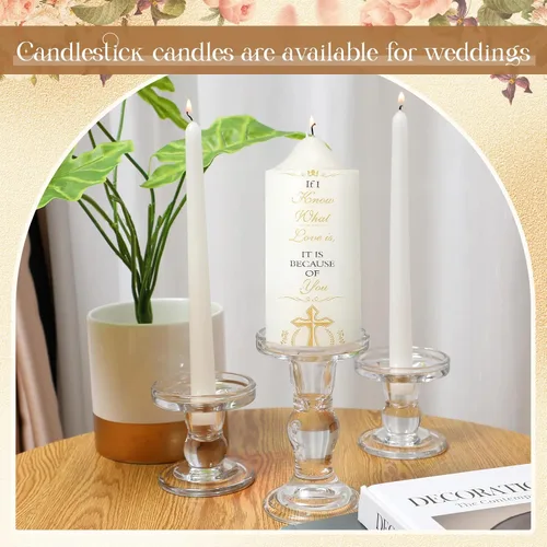 Vista 7 de MTLEE Juego de 3 velas Unity con portavelas para boda, incluye 1 pilar y 2 velas cónicas para ceremonia, accesorios de boda, bautismo, iglesia
