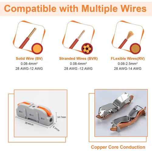 Vista 4 de Nineleaf Conectores de cable de palanca, conectores compactos de empalme de alambre en línea, terminales eléctricos modulares reutilizables 1 en 1