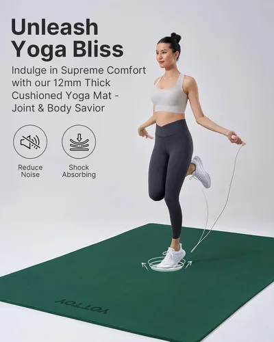 Vista 7 de YOTTOY Tapete de yoga grande (75 x 52 x 1/2 pulgadas), tapete de ejercicio TPE extra ancho, tapete de entrenamiento antideslizante para pilates