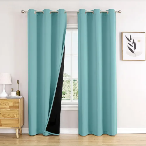 Vista 43 de ChrisDowa Cortinas 100% opacas de 63 pulgadas de largo para dormitorio con forro negro, 2 capas gruesas totalmente opacas con aislamiento térmico