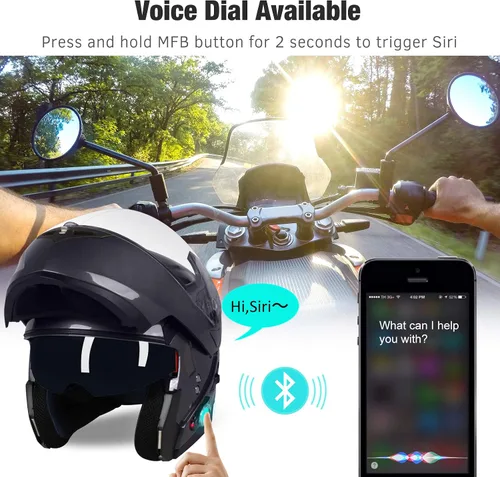 Vista 2 de FreedConn BM2-S - Casco de motocicleta con Bluetooth y función de marcación de voz, manos libres, 500 m/ 2 – 3 conductores, DOT con Bluetooth