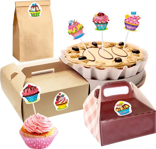 Vista 6 de 600 piezas de pegatinas de decoración de fiesta de cupcakes para maestros, recompensas, estímulo y motivación, paquete mega de 16 diseños con línea