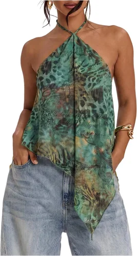 Vista 8 de Verdusa Top halter asimétrico de satén para mujer Amarillo claro