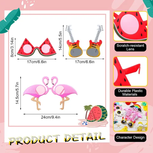 Vista 2 de Flutesan 24 pares de lentes de sol para fiesta Luau, divertidas gafas tropicales hawaianas, suministros para fiestas temáticas de playa