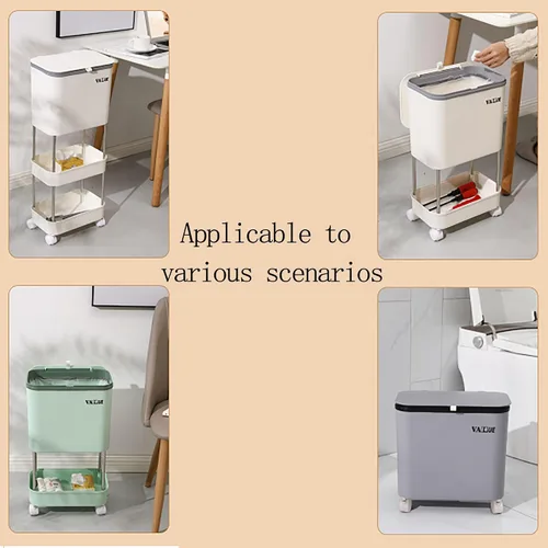 Vista 3 de Papelera extraíble de compost para cocina, compostador, papelera extraíble para cocina del hogar, papelera multifuncional en capas, papelera Blanco