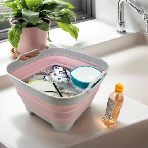 Vista 10 de SAMMART Sartén de plástico plegable de 10 L (2.6 galones) con tapón de drenaje, tina de lavado portátil, bañera plegable, almacenamiento de cocina