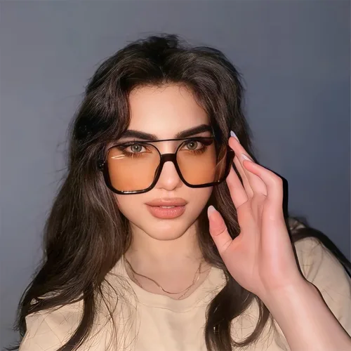 Vista 2 de Lentes de sol estilo aviador retro de gran tamaño para mujeres y hombres, cuadrados, doble puente, piloto, lentes de sol de los años 70