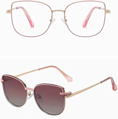 Vista 3 de kachawoo Gafas de sol polarizadas ojo de gato con clip magnético en gafas cuadradas de luz azul para mujer