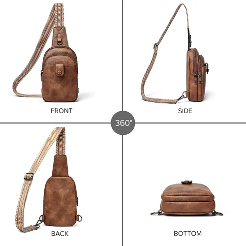 Vista 7 de Rotora Bolso bandolera pequeño para mujer, bolso cruzado para mujer, a la moda, riñonera cruzada en el pecho para hombres