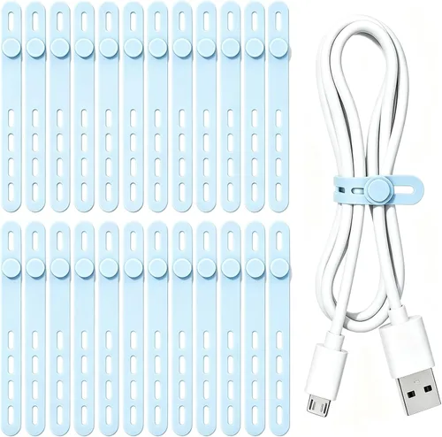 Vista 12 de Donruby 30 bridas de silicona para cables, reutilizables y lavables, con hebillas de bloqueo ajustables, correas de gestión de cables de alta