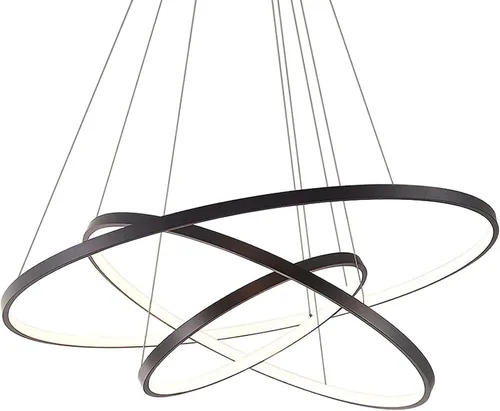 Vista 8 de LightInTheBox Lámpara colgante de 3 anillos para sala de estar, comedor, luz de techo moderna, diseño de círculo, 20+40+23.6 in, color = negro