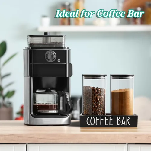 Vista 4 de Recipiente de Vidrio para Café Molido - Juego de 2 Piezas de 45oz de Recipientes para Café y Azúcar con Tapas Herméticas de Bambú y Bandeja Negra