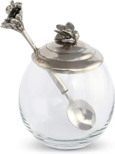 Vista 2 de Vagabond House Tarro de cristal de abeja de peltre con cuchara de 5 pulgadas de alto, 12 onzas