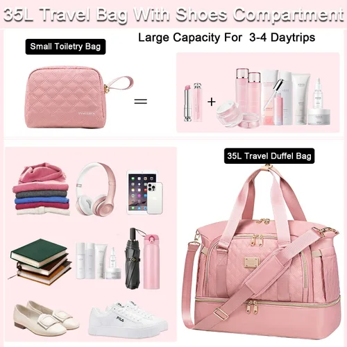 Vista 7 de Weitars Gym Bag For Women,Travel Duffel Bag Weekender Bag,Sport Bag With Shoes Compartment And Wet Pocket,Large Carry On Bag Overnight Hospital Bag