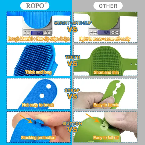 Vista 2 de ROPO Cepillo de baño para perros, cepillo de champú para perros, peine de goma de masaje calmante con mango de anillo ajustable para perros y gatos
