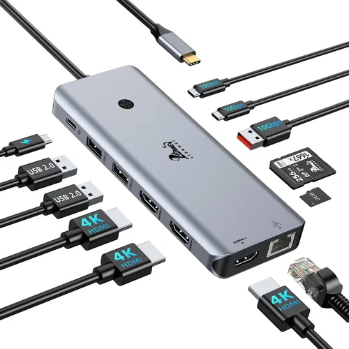 Vista 14 de LIONWEI - Estación de acoplamiento USB 3.0 a HDMI dual para MacBook (necesita controlador) USB C/ USB A to 2 Monitor HDMI, Compatible with MacBook