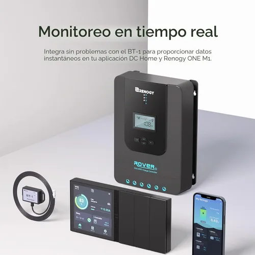 Vista 2 de Renogy Controlador de carga solar Rover 20A 12V24V Auto DC Entrada MPPT Controladores de carga para paneles solares LCD ajustable