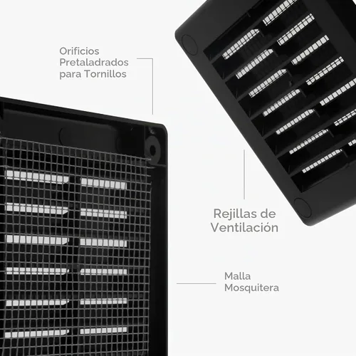Vista 6 de Paquete de 2 cubiertas cuadradas de ventilación de aire de 4" x 4" (tamaño exterior) - Deflector de ventilación de plástico negro - Malla