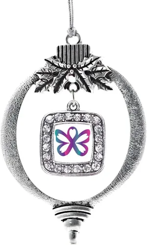 Vista 67 de Inspired Silver - Nana púrpura - Adorno de Navidad plateado - Adorno cuadrado para árbol de Navidad con circonita cúbica - Decoración colgante