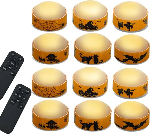 Vista 6 de 4 luces LED de calabaza Jack-O-Lantern con batería de Halloween con control Naranja