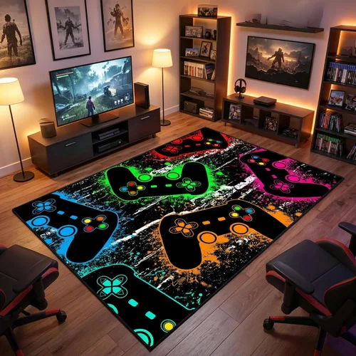 Vista 18 de Alfombra de suelo con estampado de videojuegos 3D para niños, alfombra pequeña roja para dormitorio, tapete de piso para habitación de niños