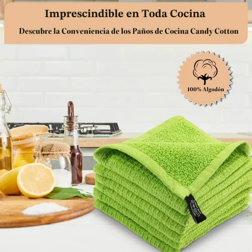Vista 2 de Paños de limpieza de platos de cocina, paños de cocina con diseño de toalla de gofre, trapos de algodón lavables de 12 x 12 pulgadas para secar