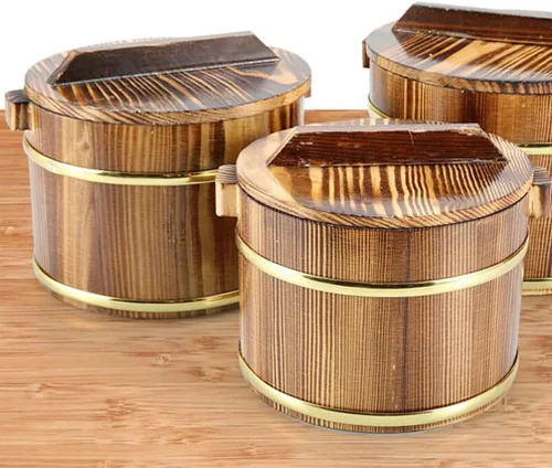 Vista 9 de DOITOOL Cuenco de enfriamiento de arroz para sushi, cubo de arroz de madera, barril de arroz de madera, Hangiri Sushi Oke, tina mezcladora de arroz